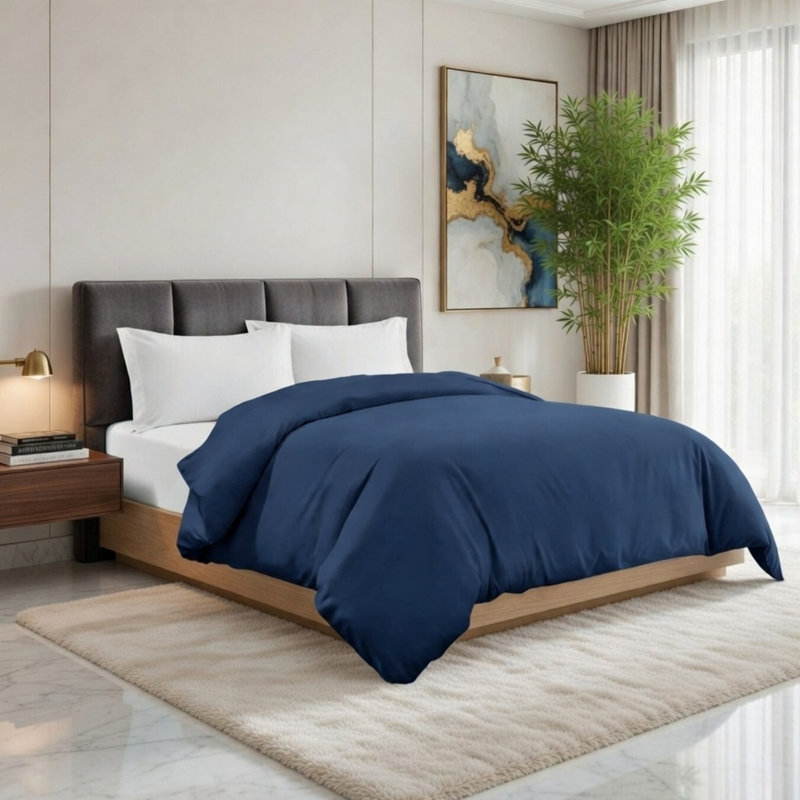 Luxury Bamboo Duvet Cover, Ultra-Soft & Cooling Bamboo Blend, Machine Washable, Twin, Navy