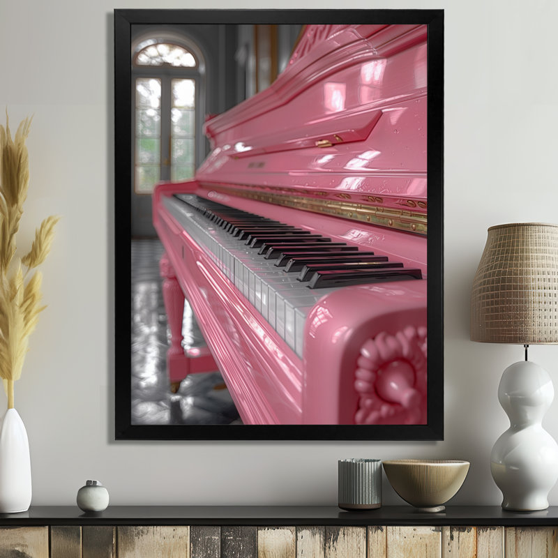 «Pink White 1950S Classic Piano - Music», reproduction d'art mural, Cadre photo noir simple, H 34 po x l 44 po