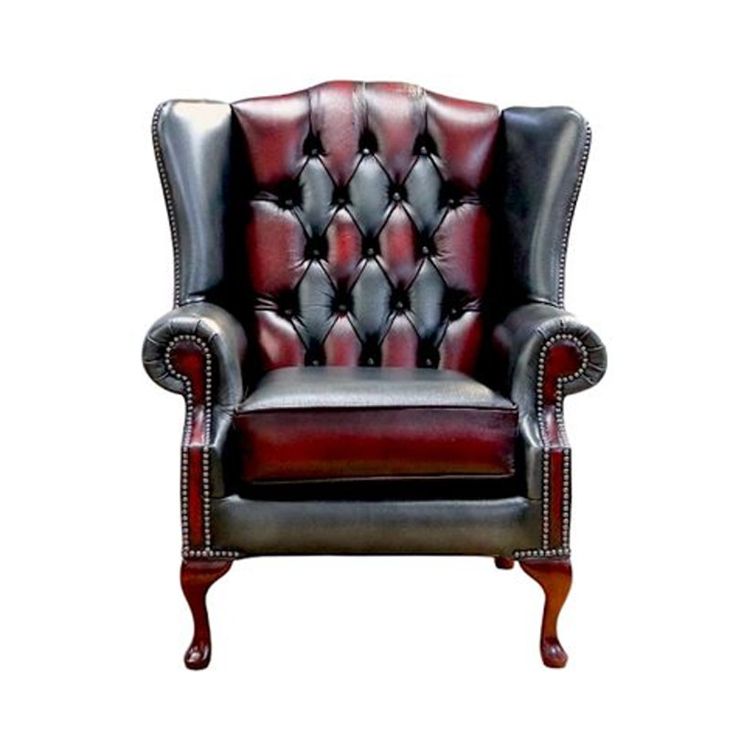 1 Seater Genuine Leather Loveseat, Red/Grey, Walnut