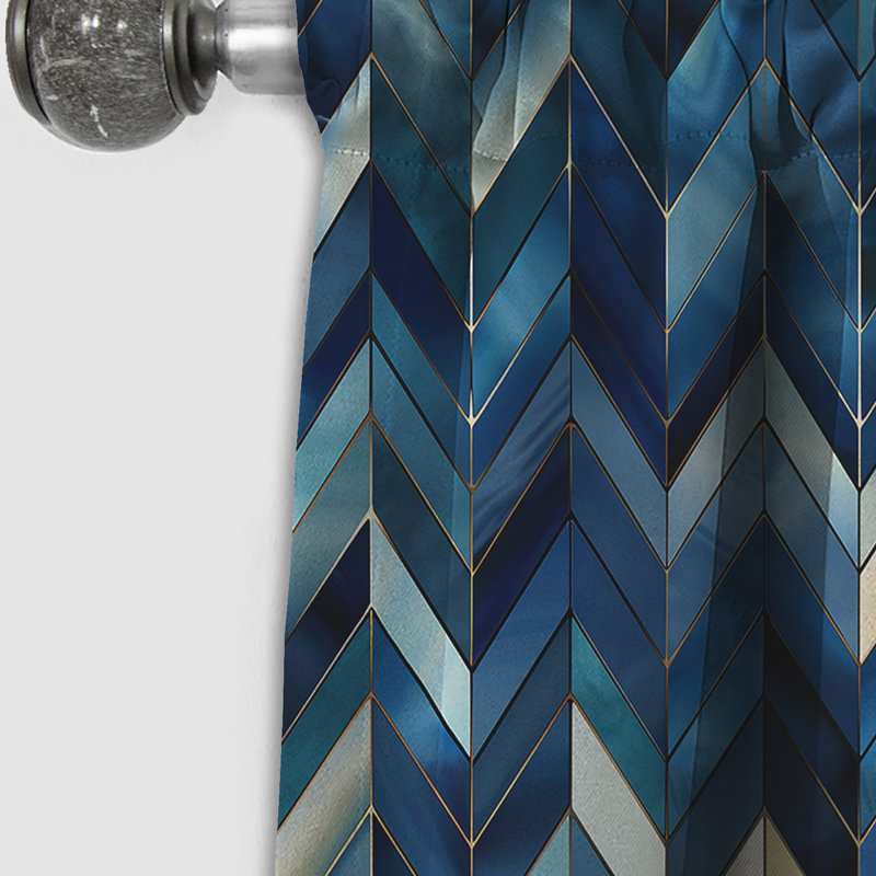 Motif géométrique à chevrons rétro bleu cobalt - Rideau à chevrons - Rideau occultant - 1 panneau, L 52 po x L 108 po