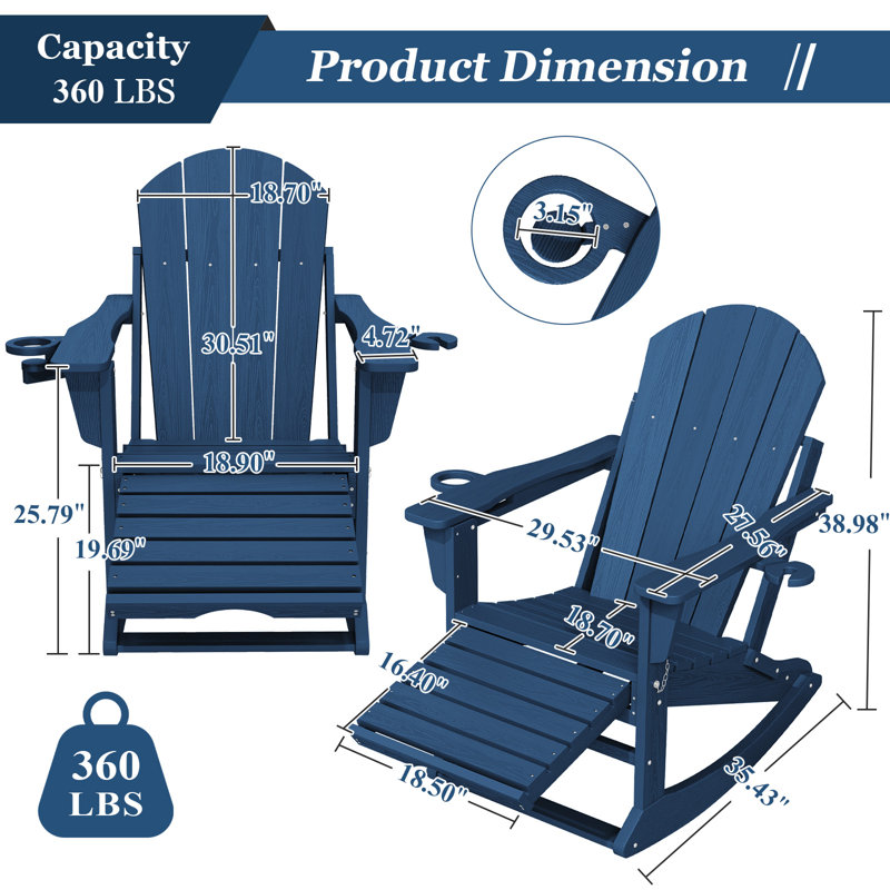 Aunika High Density Polyethylene Multifunctional Folding Adirondack Chair(Set Of 2), Navy