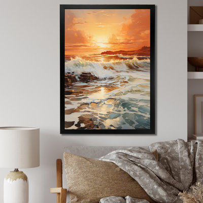 Orange, bleu sarcelle, lever de soleil sur la plage II - Nautique et plage, reproduction d'art sur toile