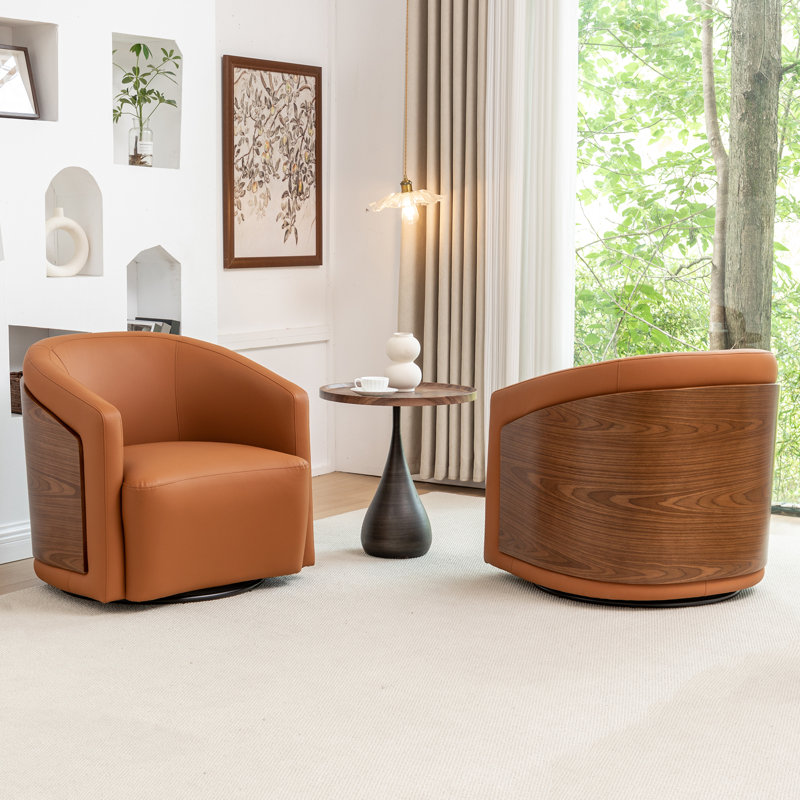 Ensemble de 2 fauteuils demi-tonneau Delwood, Jaune / brun