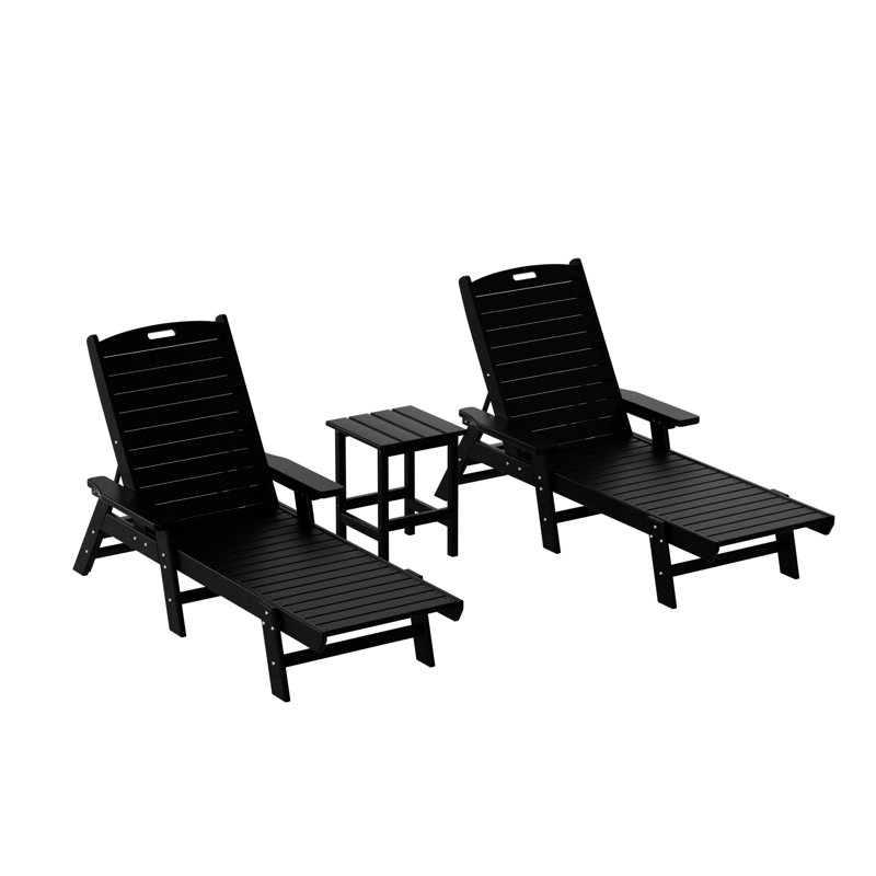Laguna Outdoor Chaise Lounge with Table, Black