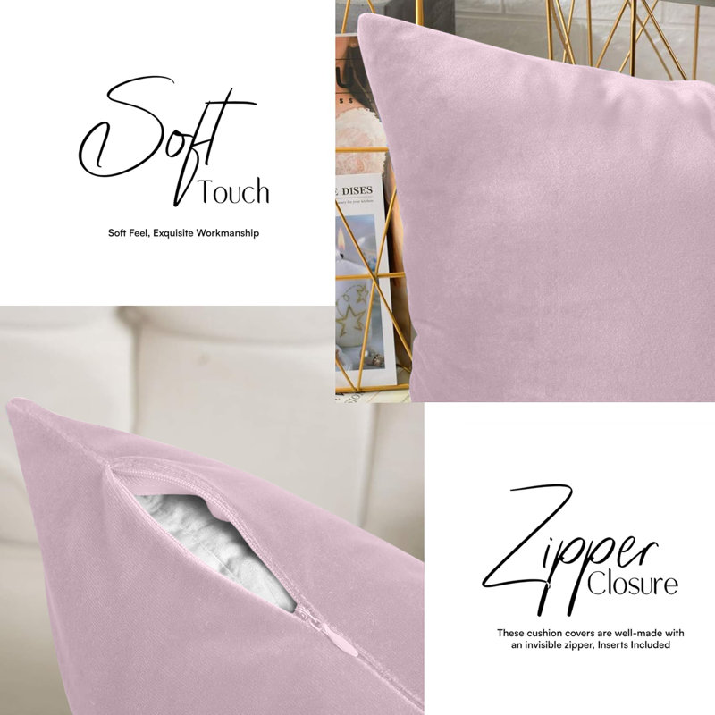 Square Throw Cushion Cover Pad set of 4, Rose Pink