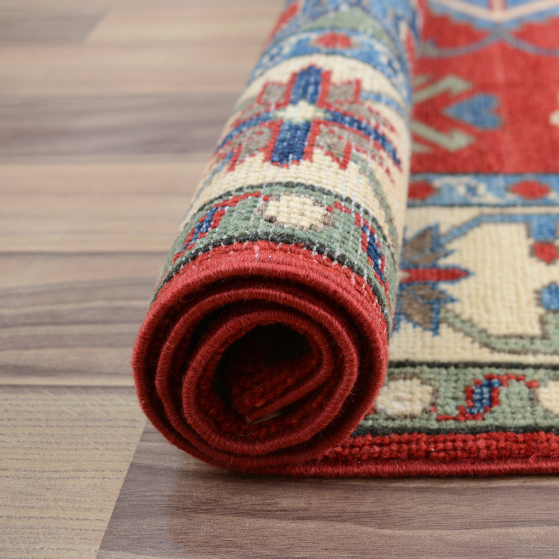 Tapis de zone en laine kazak 5 pi x 6 pi 9 po one-of-kind à la main noué la Chavanon