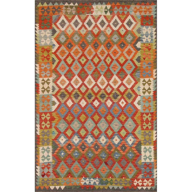 Tapis oriental géométrique All-Over Kilim 7 x 9