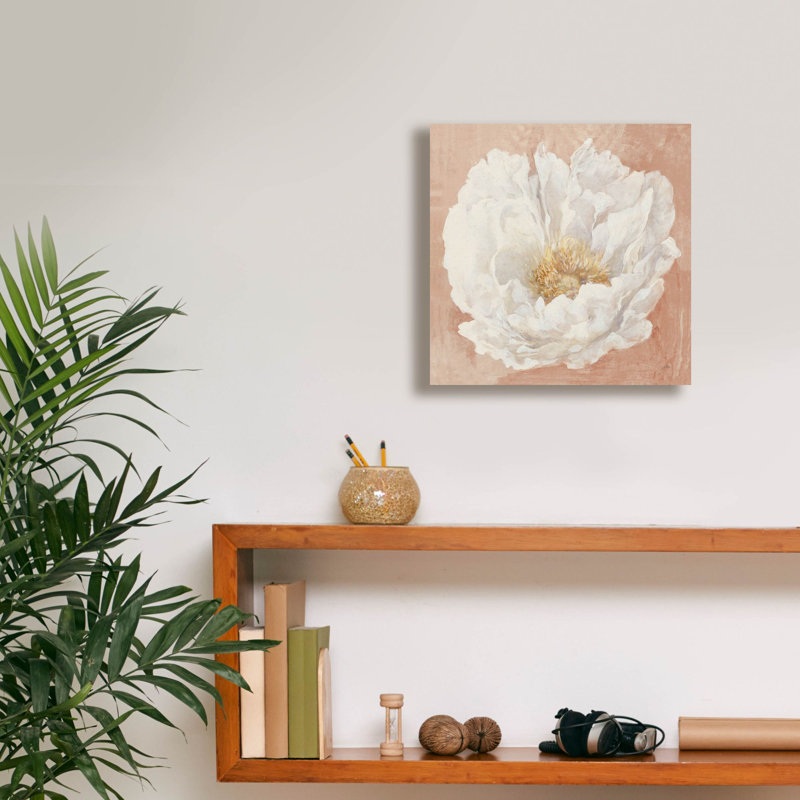 «Serene Peony Terracotta» par Julia Purinton, art mural sur toile, H 12 po x l 12 po x P 0,75 po