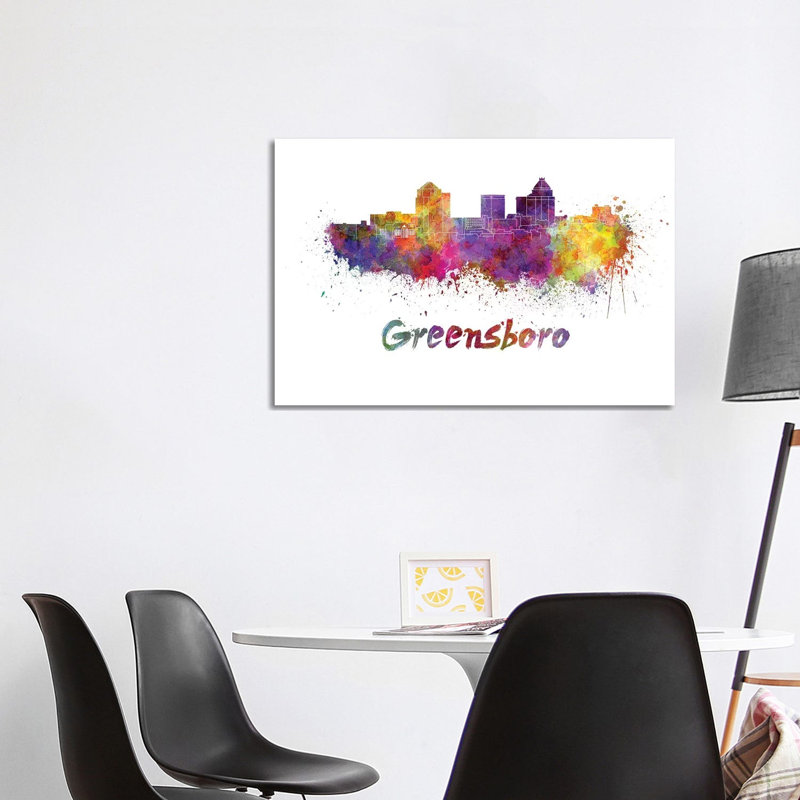 Greensboro Skyline In Watercolour by Paul Rommer - Wrapped Canvas Painting, 101.6 cm H x 66.04 cm W
