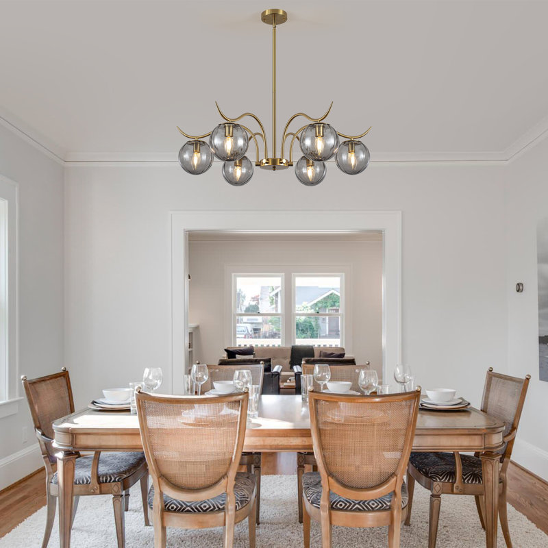 Lustre moderne à 6 lumières pour salle à manger, plafonnier avec abat-jour en verre gris fumé