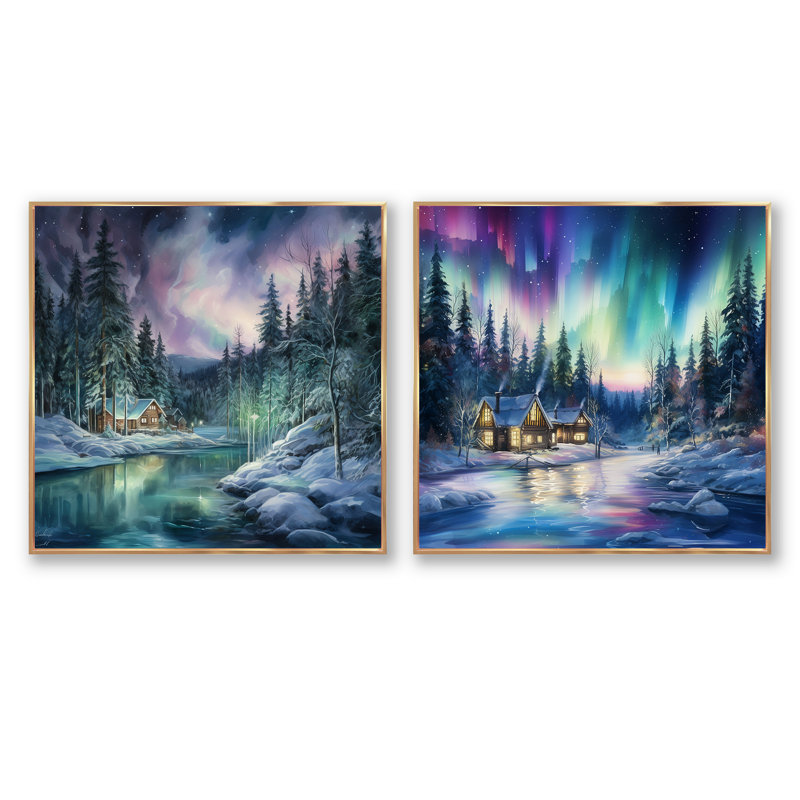 Ensemble de 2 lumières Northern Lights, H 16 po x l 33 po, Cadre flottant doré