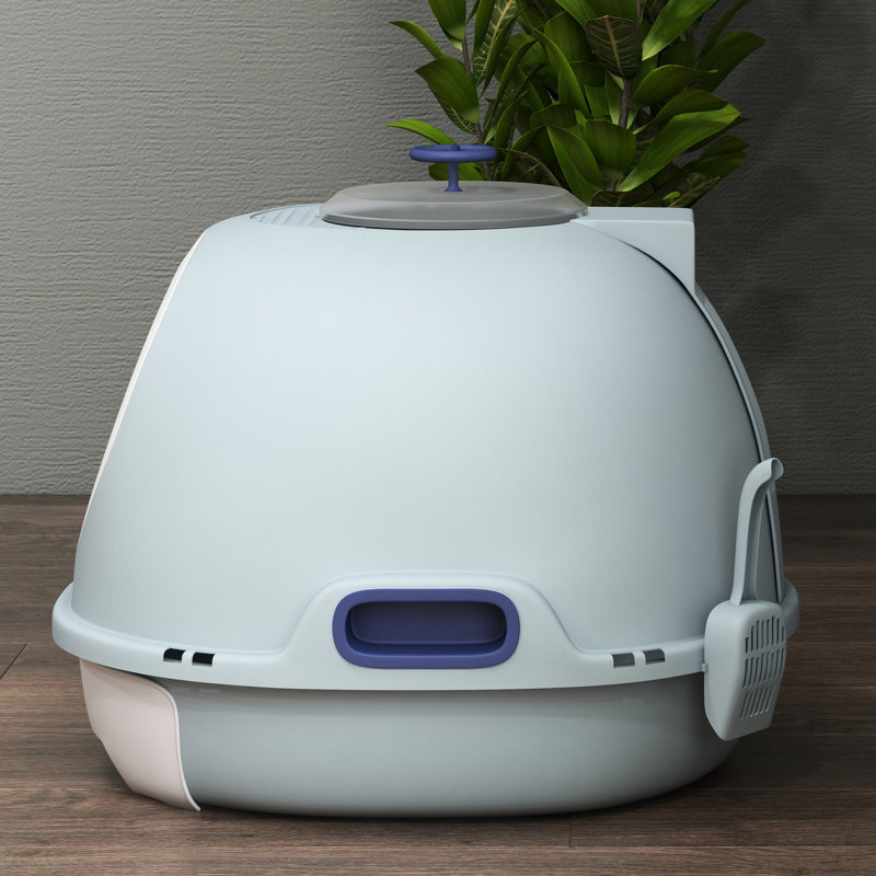 Bac à litière bleu avec couvercle - plateau de nettoyage simple et rapide, accès à la porte d'entrée, gestion des odeurs, chat portable efficace, minimisant les odeurs, poignées