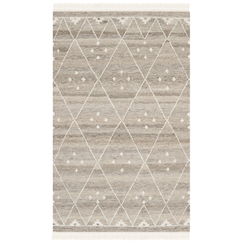 Manahan Geometric Wool Hand Woven Area Rug, Rectangle 122 x 183 cm