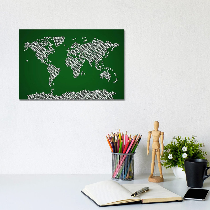 Football Soccer Balls World Map by Michael Tompsett - Wrapped Canvas Painting, 20.32 cm H x 30.48 cm W