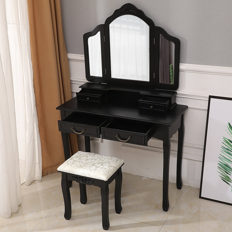 Solid Wood Accent Stool, Black