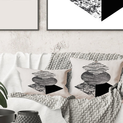 Carré, feuille de palmier tropical avec formes géométriques abstraites I - Coussin décoratif moderne