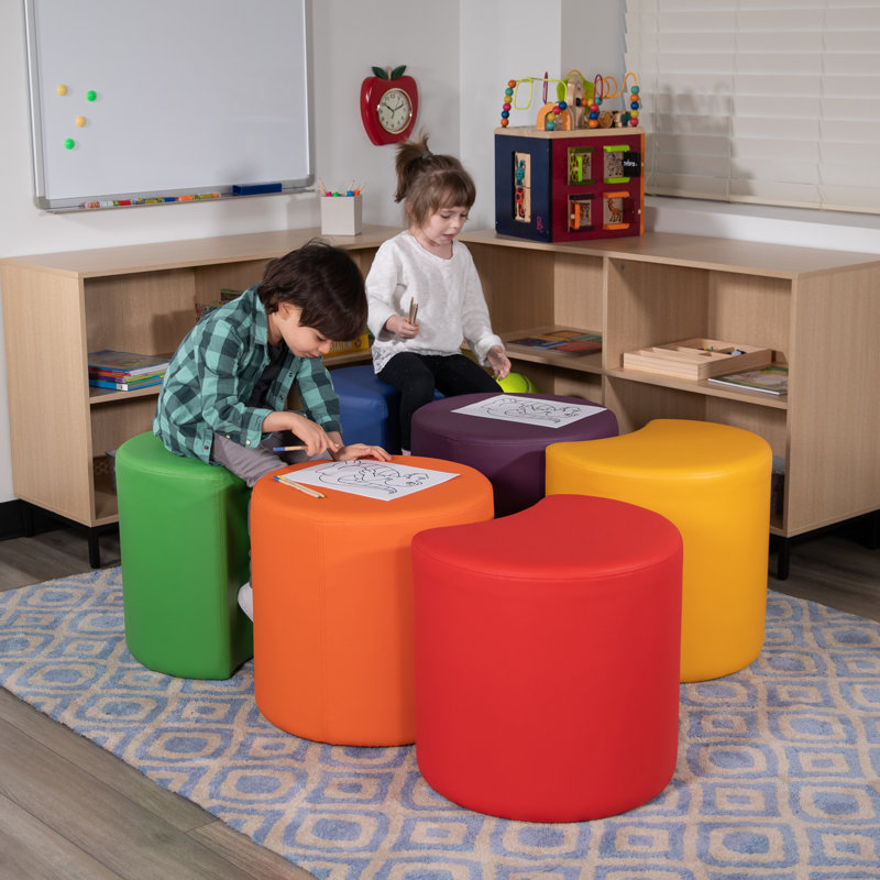 Orange Plywood Moon Ottoman for Classrooms, 18" Seat Height