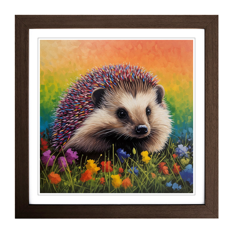 Hedgehog Colour Field - Framed Print, Walnut