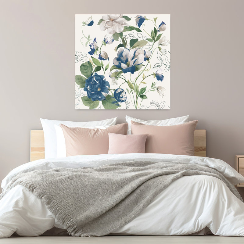 "Blue Blossoms" sur toile abstraite, art mural contemporain, H 32 po x l 32 po