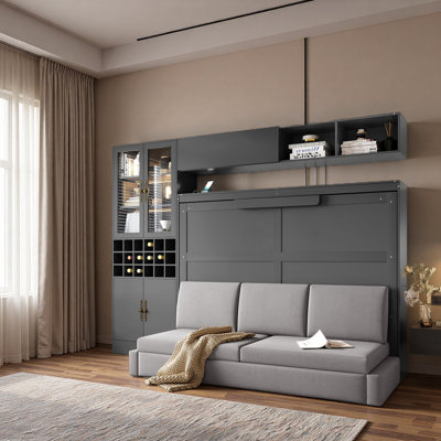 Murphy Bed Wall Bed With Sofa , Shelves USB & Light