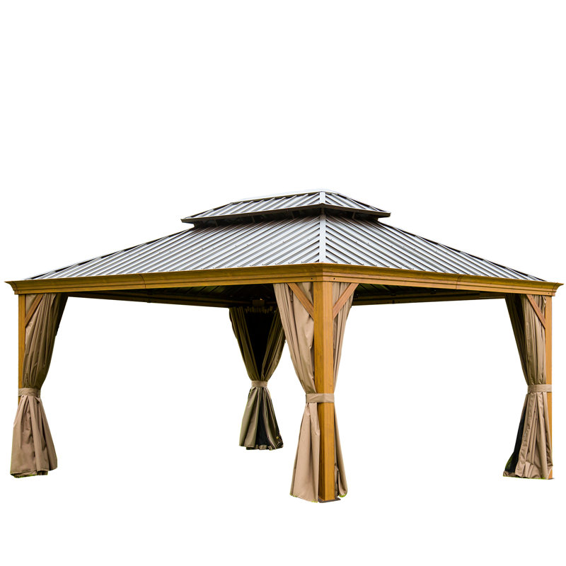 Pavillon de jardin 12 pi x 16 pi avec toit en acier galvanisé rouillé et structure en aluminium avec double intimité dans les espaces extérieurs