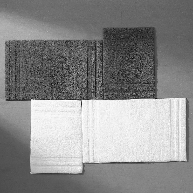 Eden Plush Pile Solid Reversible Cotton White 2 Piece Bath Rug Set, White