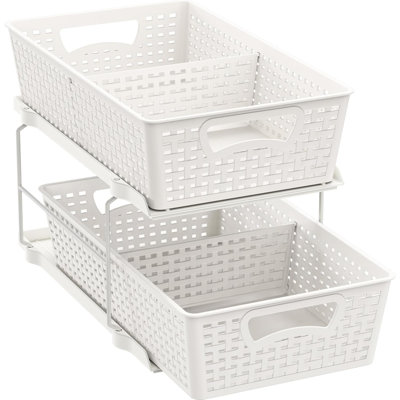 Tiroir de rangement pour salle de bain à 2 niveaux avec tiroir coulissant / rangement sous l'évier, blanc