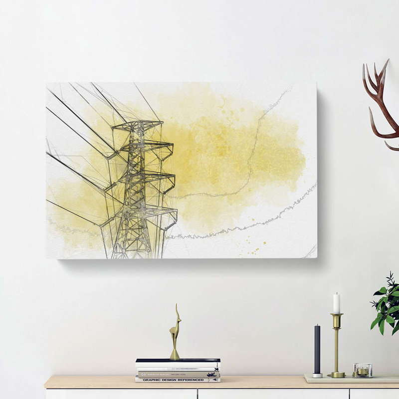High Voltage In Yellow In Abstract - Wrapped Canvas, 60cm H x 91cm W x 3cm D