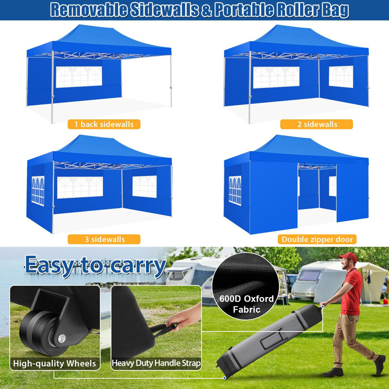 10'x15' Commercial-Grade Pop-Up Canopy Tent - UPF50+ Waterproof with Removable Walls & Wheeled Bag for Weddings, Carports