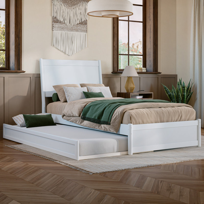 Avdesh Solid Wood Sleigh Trundle Extra Bed, White, Twin XL