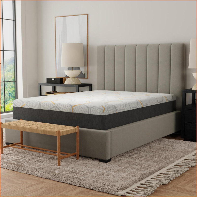 Mattresses | 12" Copper Gel Cooling Memory Foam Mattress with Edge Support, Air Grid Base, Split King | Charcoal Gray