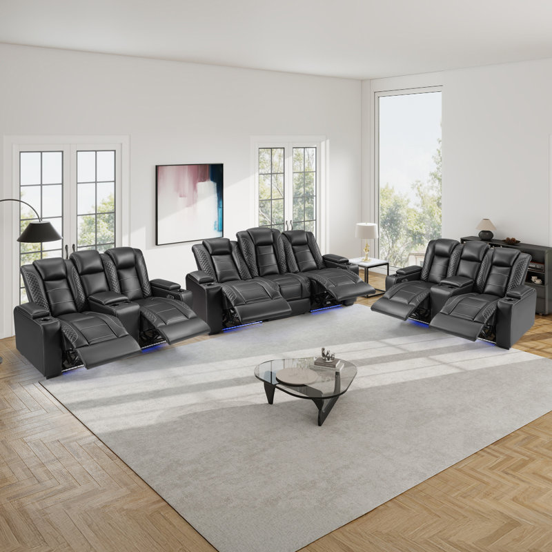 Fauteuil inclinable électrique 3 pièces à double moteur en similicuir avec porte-gobelet réglable