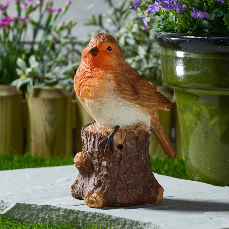 Large Musical Solar Garden Robin Ornament