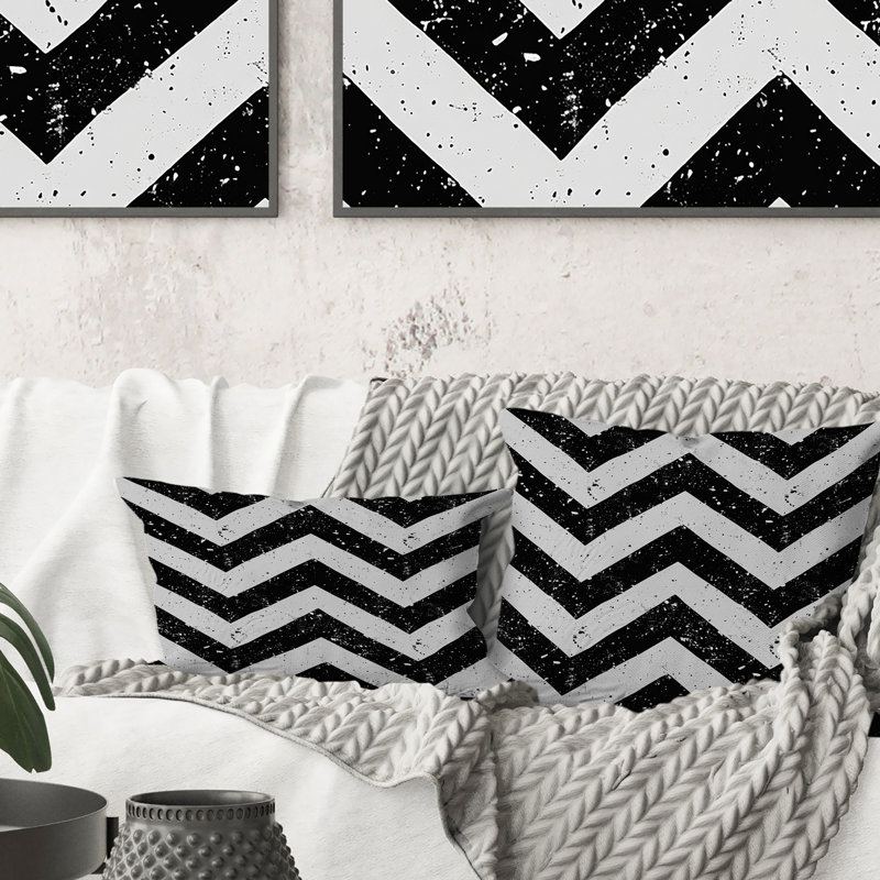 Black White Chevron - Transitional Lumbar Pillow