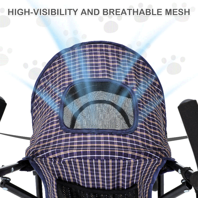 Plaid Steel Frame Foldable Pet Stroller with Rubber Wheels