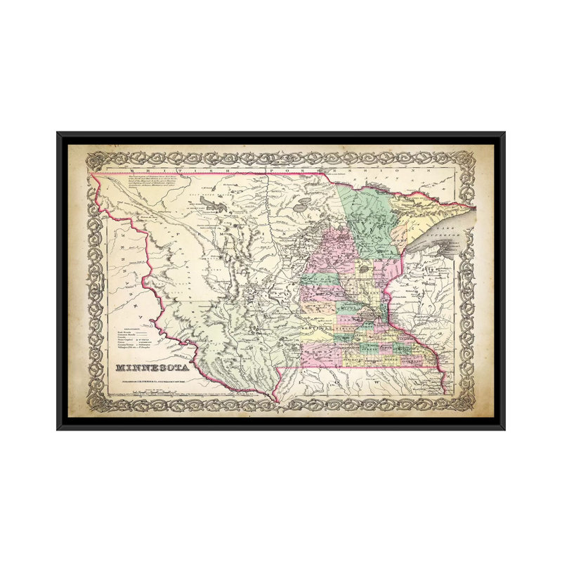 «Minnesota Map», impression sur toile, H 18 po x l 26 po x P 1,5 po, Toile avec cadre noir