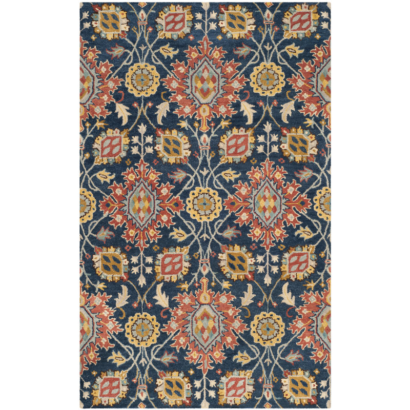 Tapis floral en laine touffeté à la main Baumgartner, Rectangle 4 pi x 6 pi