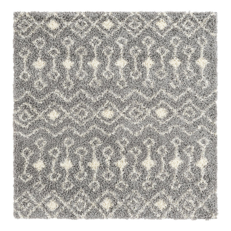 Tapis à poil long gris treillis Griego, Carré 6 pi 1 po