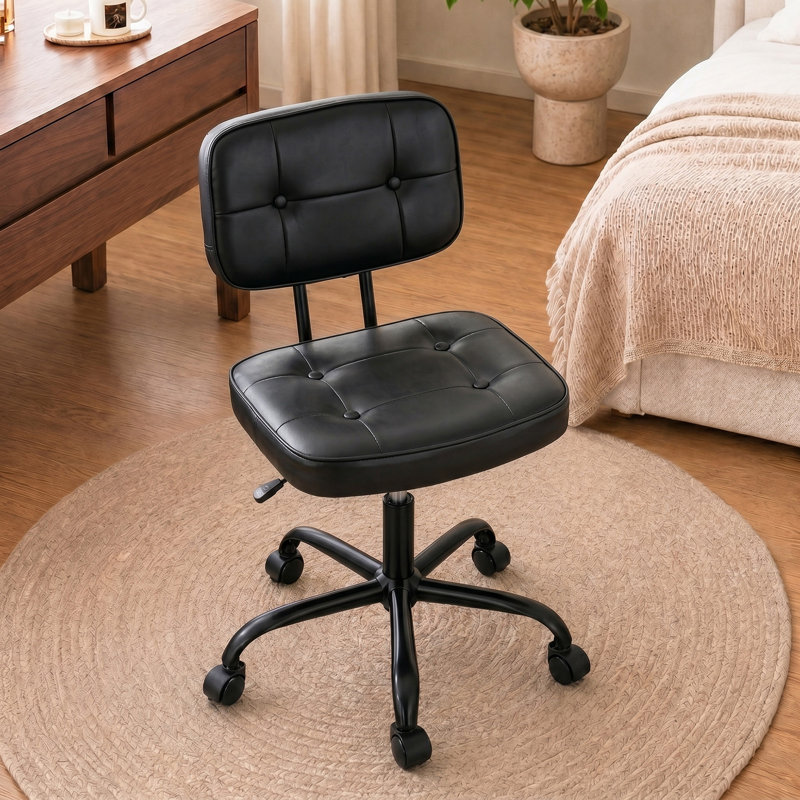 Chaise de bureau sans accoudoirs, petite chaise de bureau réglable en cuir de polyuréthane, chaise de travail ergonomique avec roulettes pivotantes à 360 °