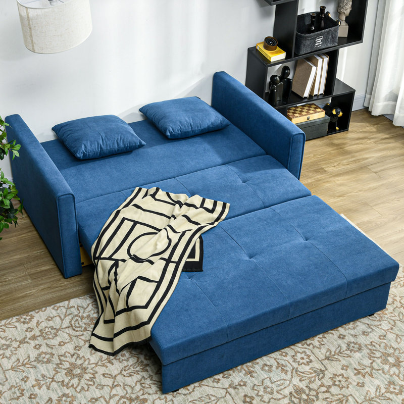 Mikiyas 2 Seater Polyester Sofa Bed, Blue Cotton Blend