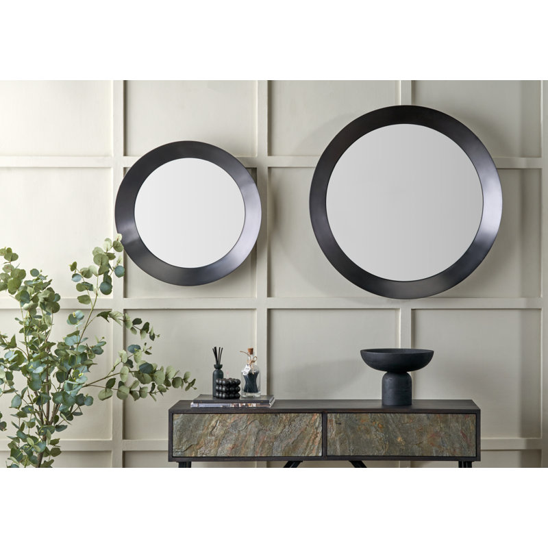 Metal Round Mirror, Small, Graphite Black