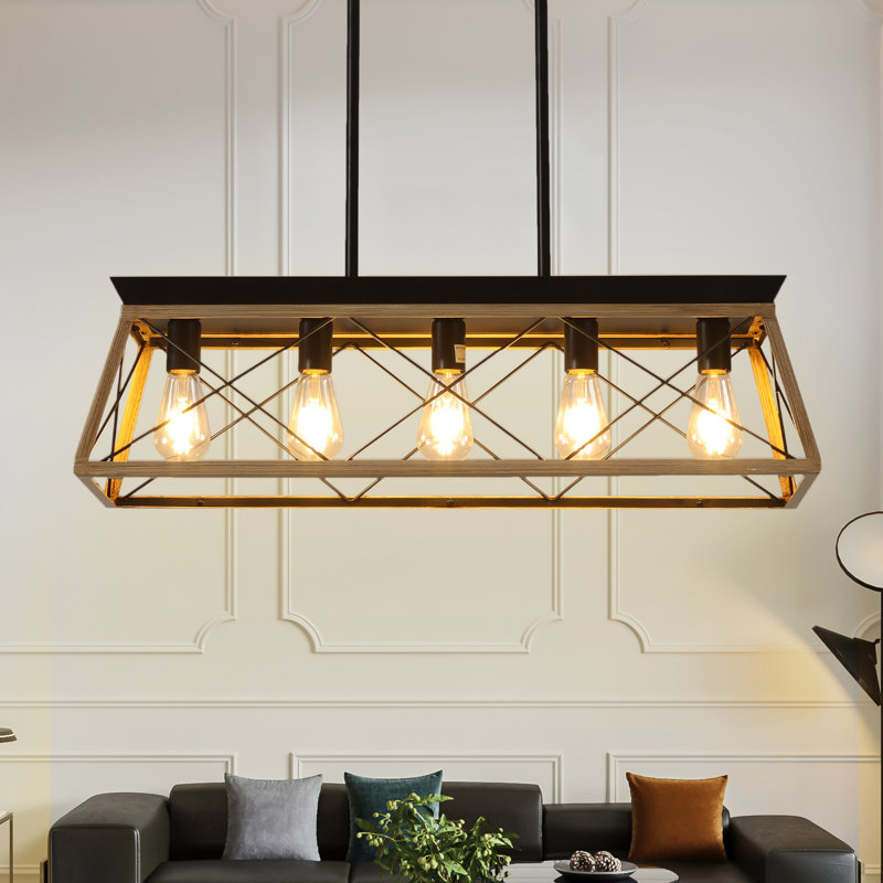 5-Light Farmhouse Chandelier For Dining Room Oak Finish (Bulbs Not Included), Natural