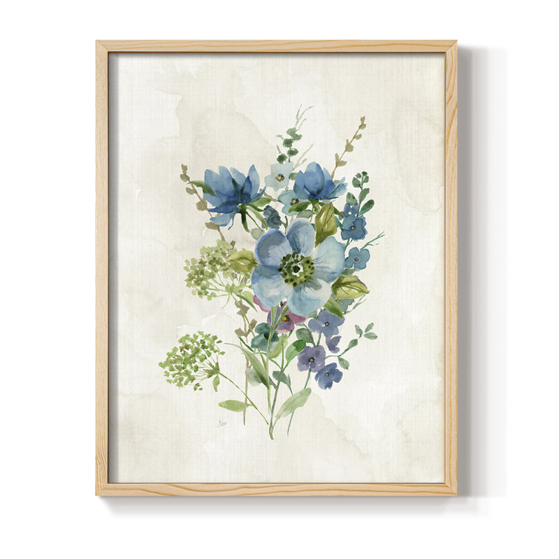 «Bouquet of Blue I», reproduction encadrée - bois massif, Natural, H 21 po x l 17 po