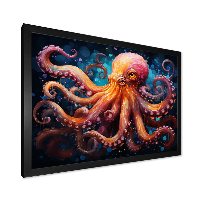 Octopus Expressionist Abyss II sur toile, Cadre simple noir, H 24 po x l 32 po x P 1 po