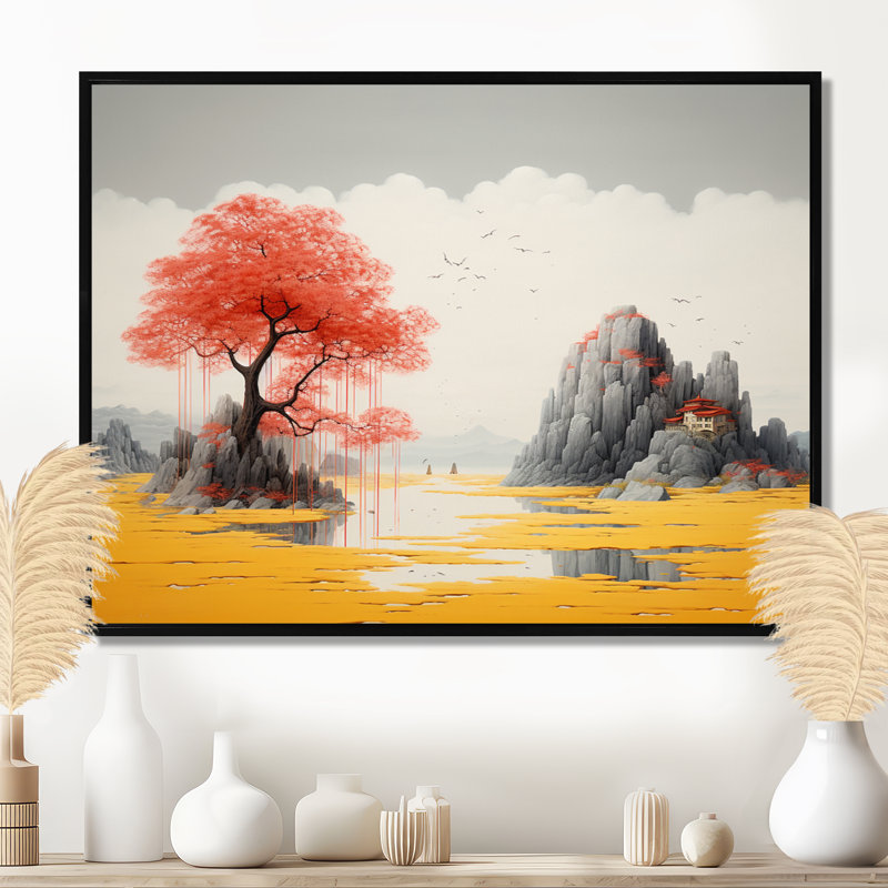 Sheena - Lake House, art mural, H 12 po x l 20 po x P 1 po, Toile avec cadre flottant noir