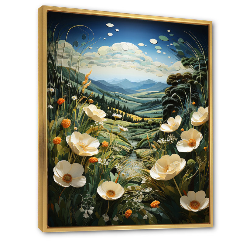 «Mosaic Meadows I - Abstract Collages», reproduction d'art, H 32 po x l 24 po x P 1 po, Cadre flottant doré