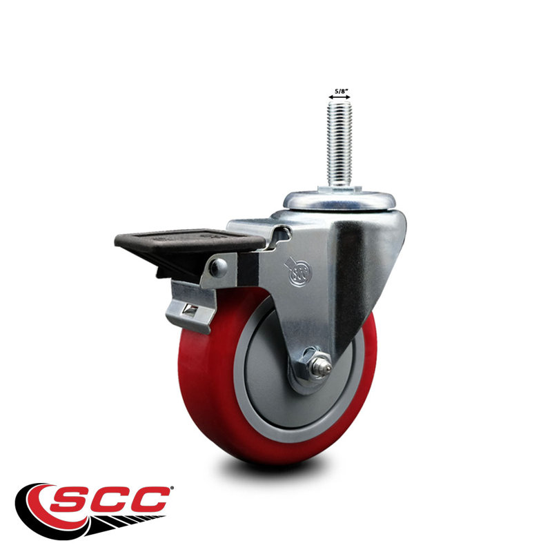 Polyurethane 3/8 Inch Threaded Stem Caster with Brake