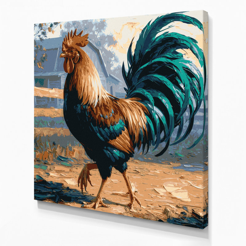 «Farm Roosters», art mural sur toile gris, H 12 po x l 12 po
