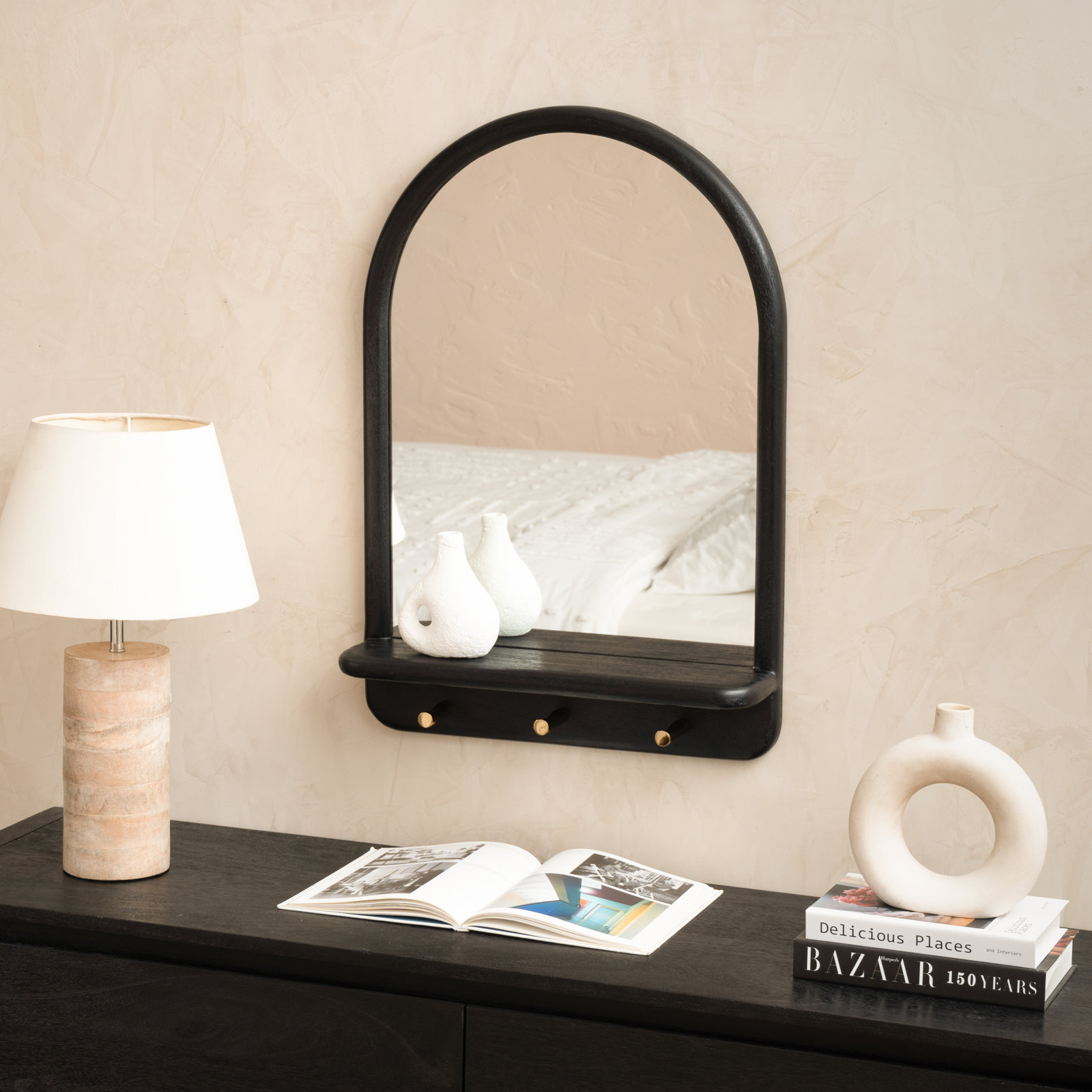 Erving Solid Wood Accent Wall Mirror, Black