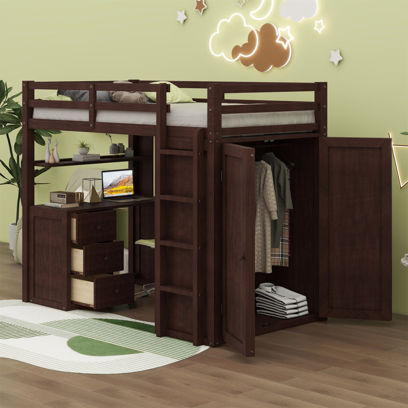 Jarrison Kids Twin Loft Bed with Drawers, Espresso